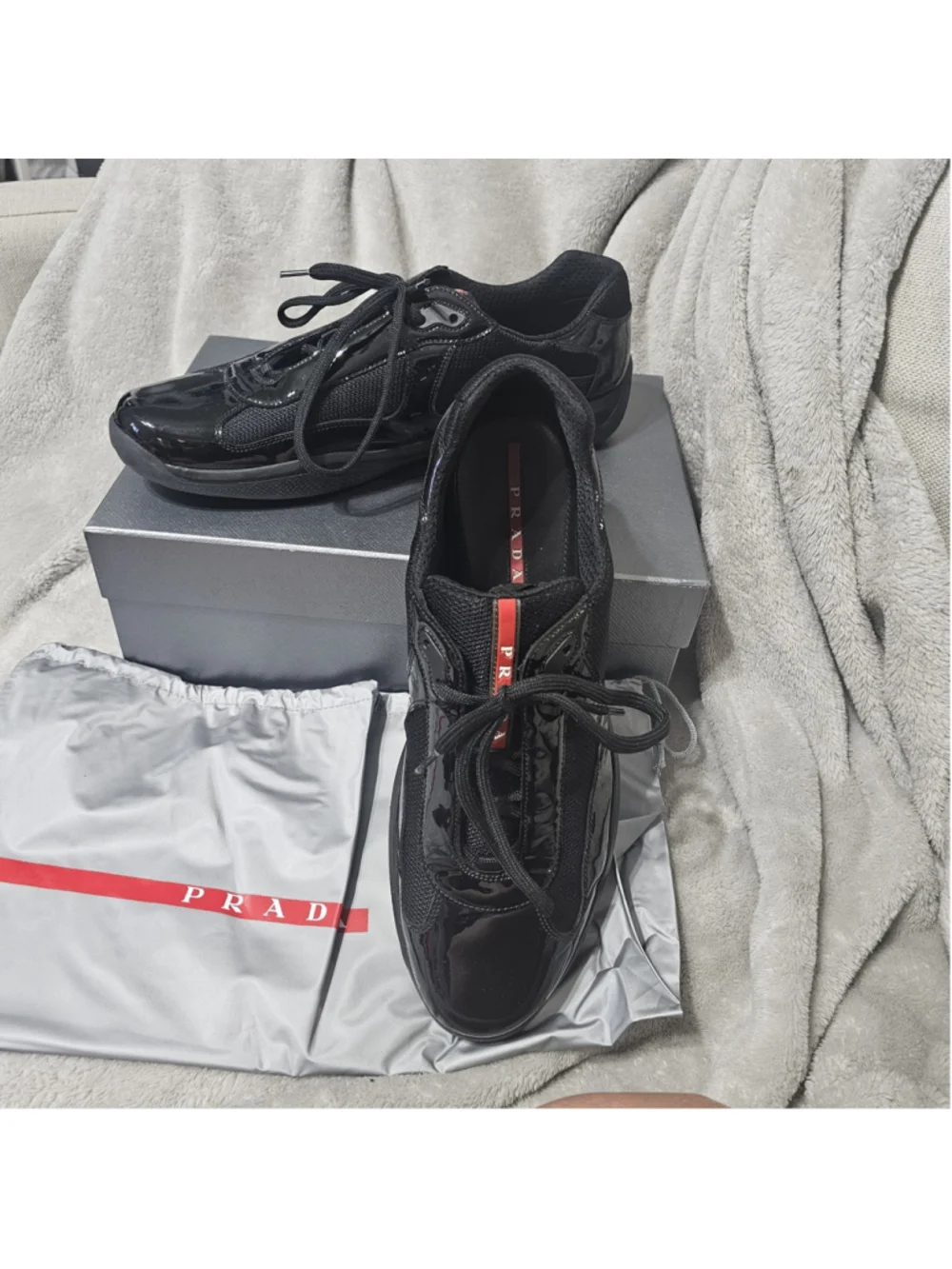 Men's Prada America's Cup Sneakers Black Red Size 13 with Dustbag